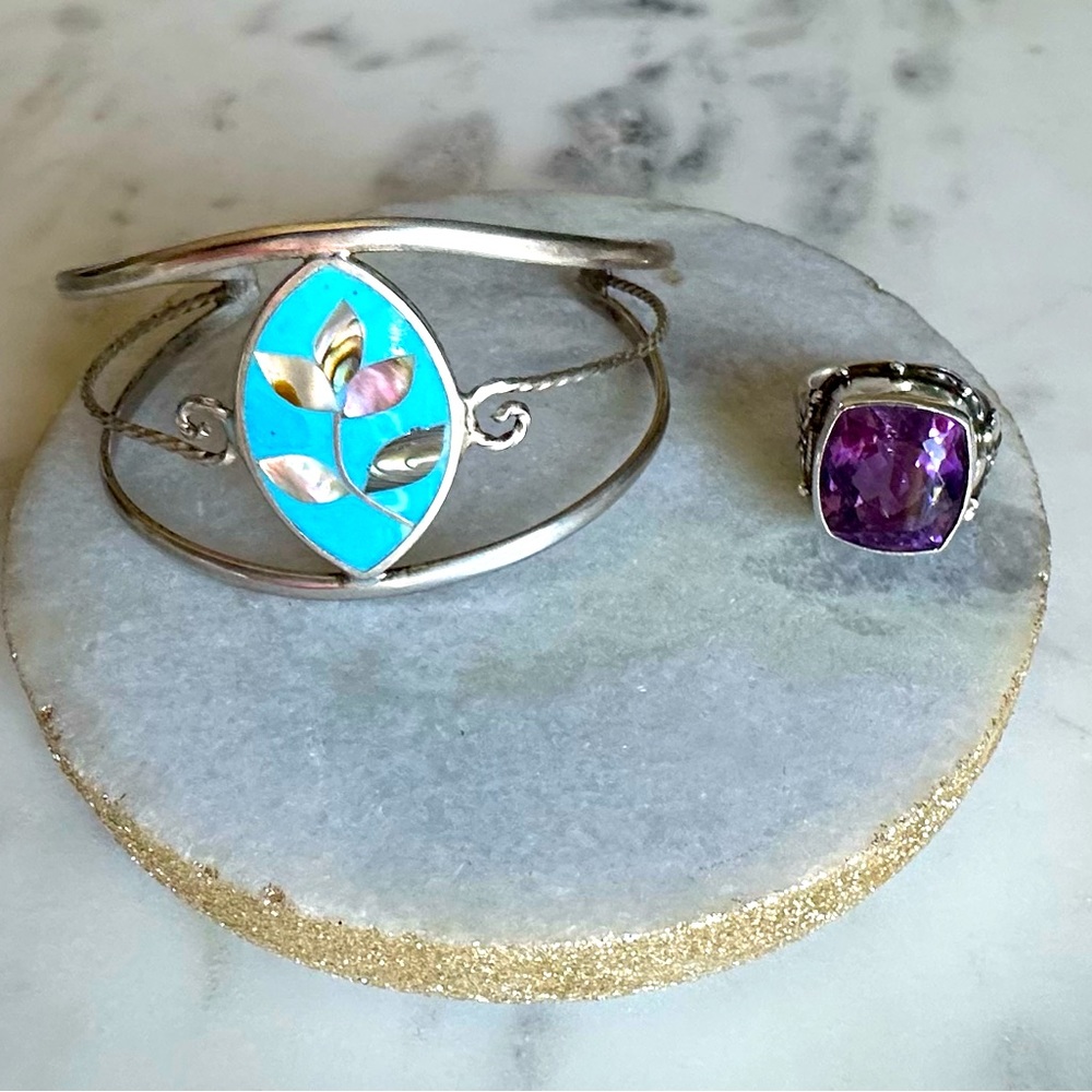 Amethyst Ring & Inlay Cuff, Sterling Silver